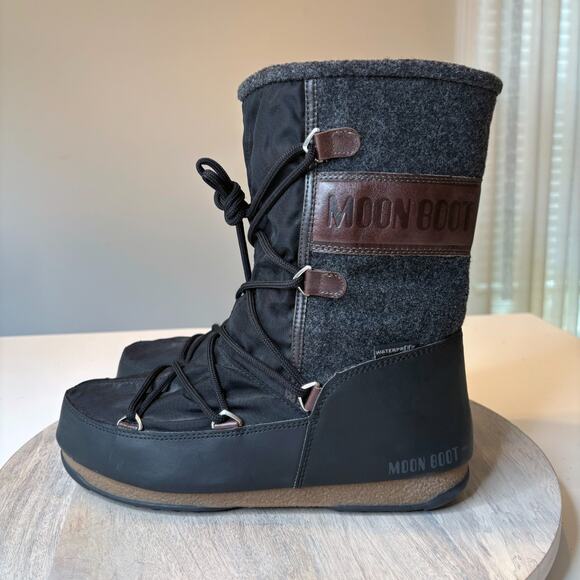 Vintage Moon Boot Icon Lace-Up Snow Winter Ski Boots EU 41 US 8.5 Black Nylon - Picture 3 of 12